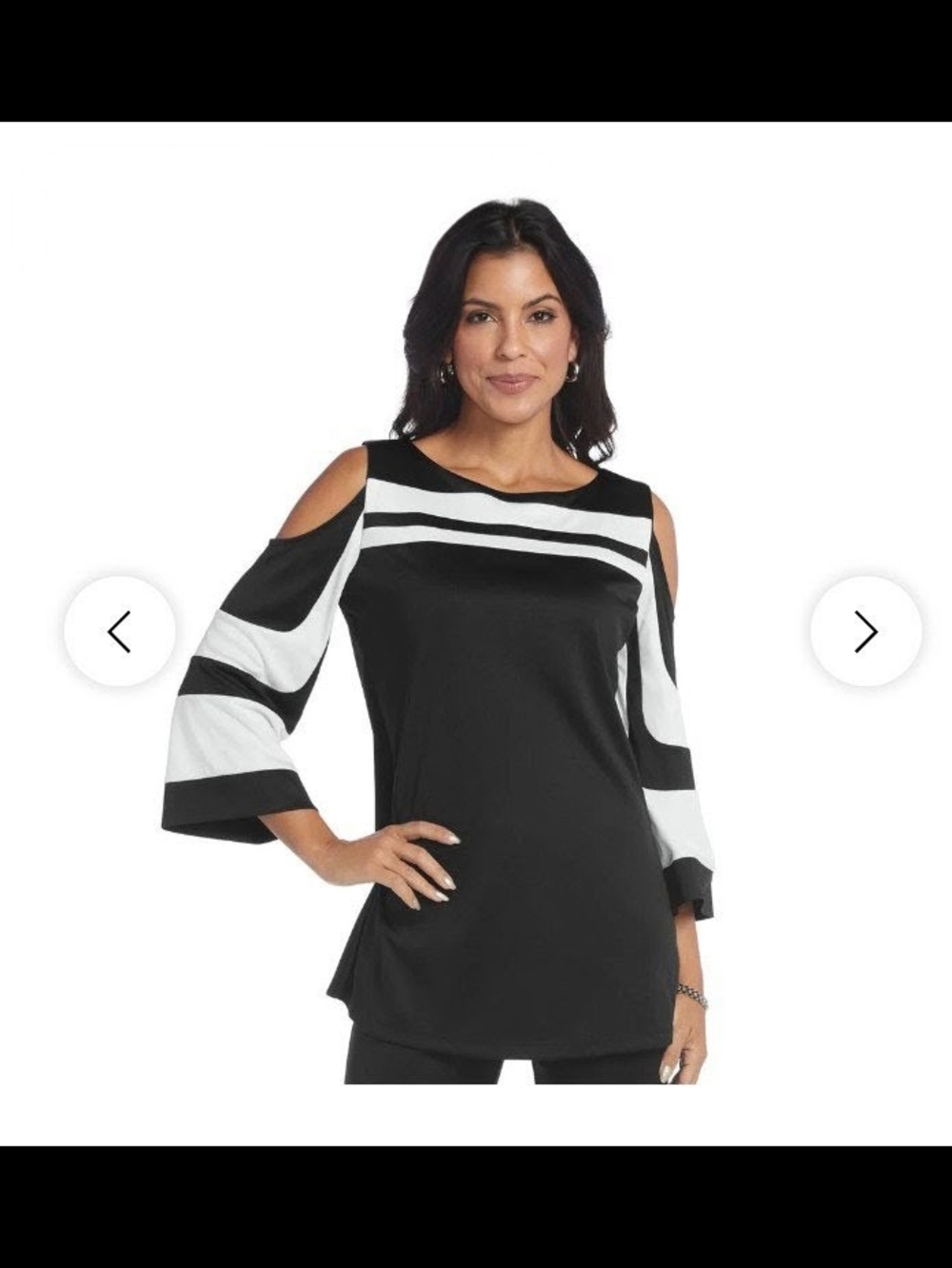 Cold-Shoulder Black and White Striped Tunic Blouse